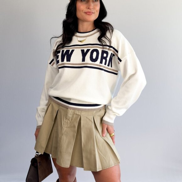 Women’s New York Varsity Knit Sweater – Ivory & Navy - Picture 2 of 10